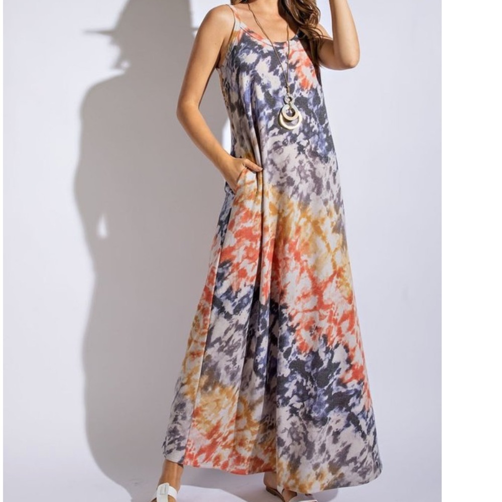 Beautiful multi colored spaghetti strap long summer dress